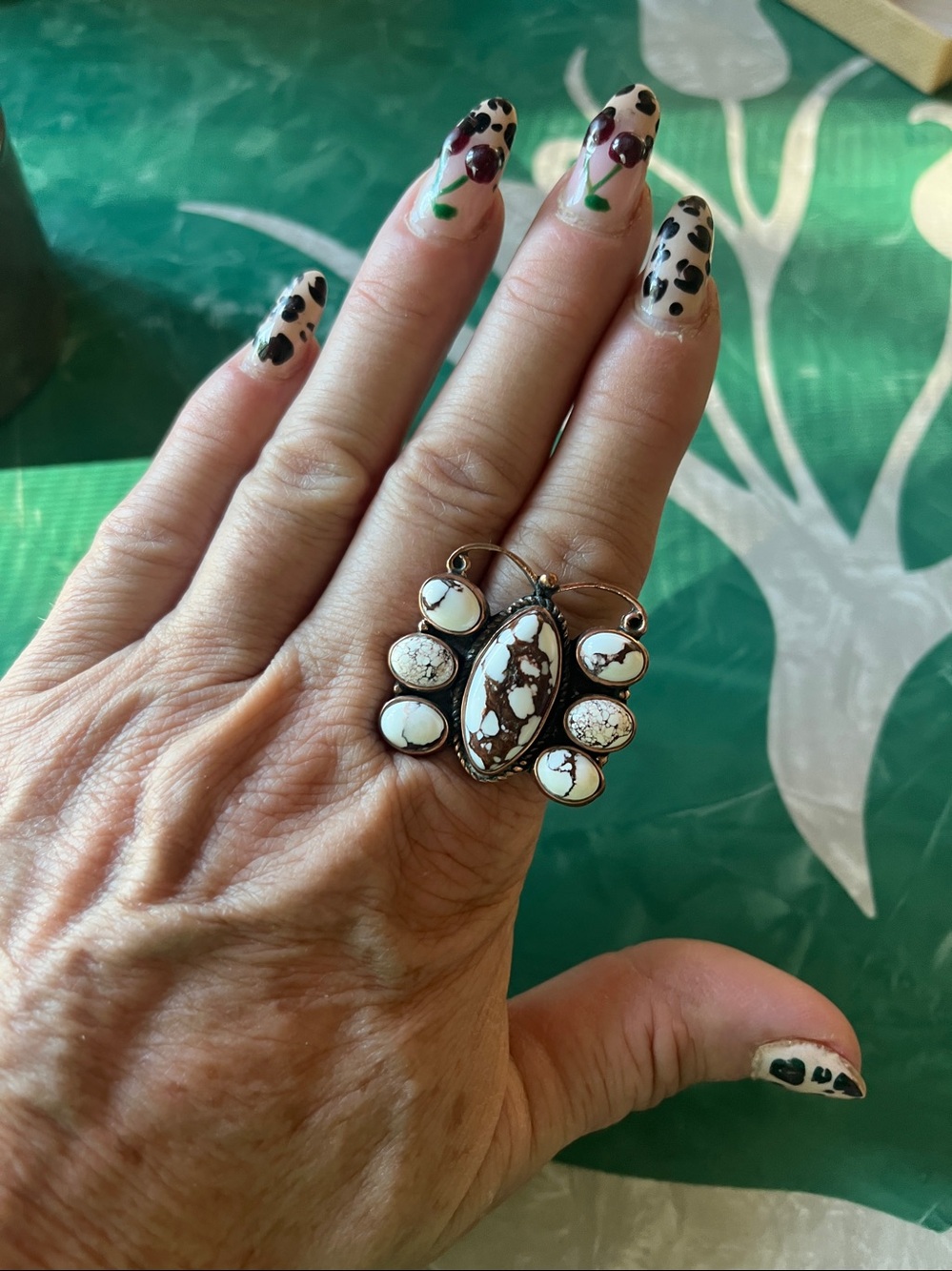 White and Brown Howlite-Inspired Stone w/Copper Setting